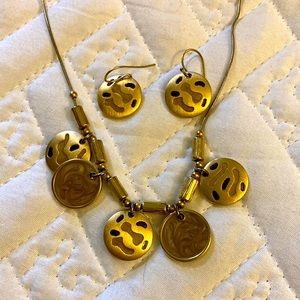 Brass and enamel necklace and earrings